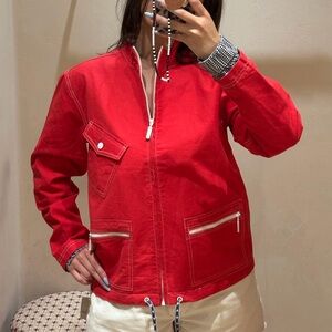 Free People lightweight utility jacket in red 100% cotton